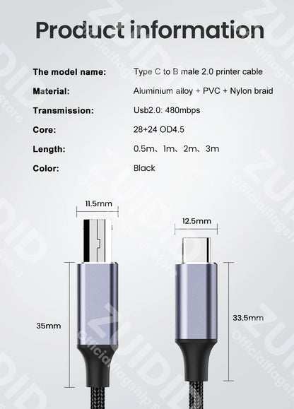 Cavo USB Type C A Type B 2.0 Per Stampanti Scanner Fotocamere Compatibile Con MacBook Pro E Dispositivi