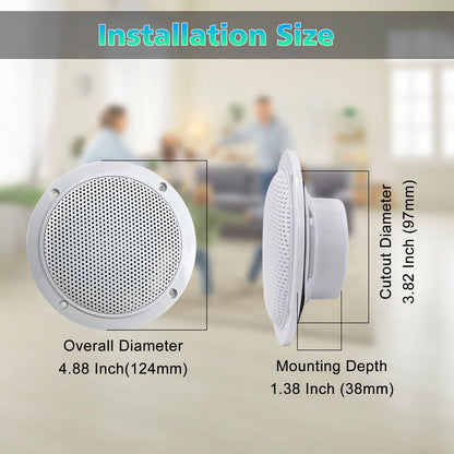 STUDIOFINIX 2PCS 4" Altoparlanti Bluetooth da soffitto impermeabili - Kit altoparlanti marini da 160 W per bagno cucina casa camper all'aperto