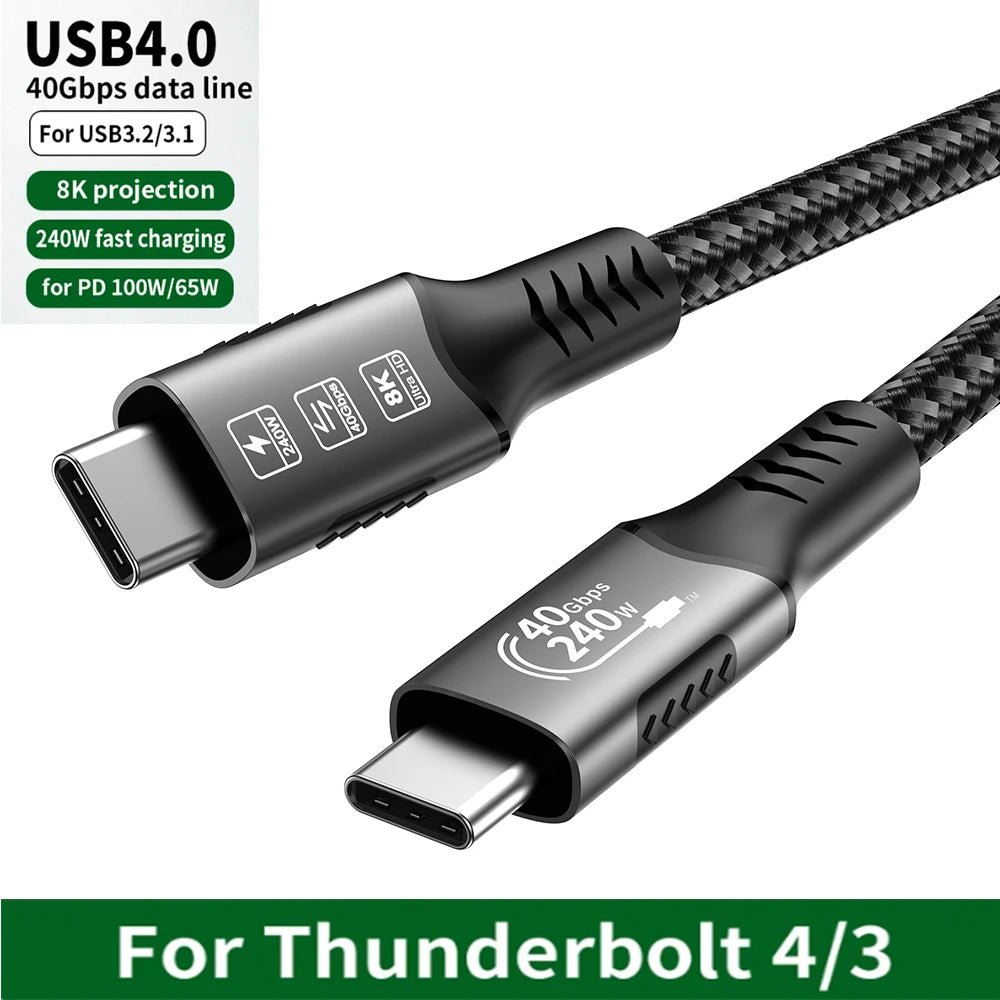 Cavo USB4 Thunderbolt 4 da USB-C a USB-C 40Gbps 240W Ricarica Rapida e Trasferimento Dati per Laptop