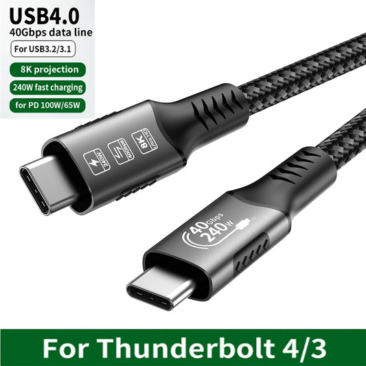 Cavo USB4 Thunderbolt 4 da USB-C a USB-C 40Gbps 240W Ricarica Rapida e Trasferimento Dati per Laptop