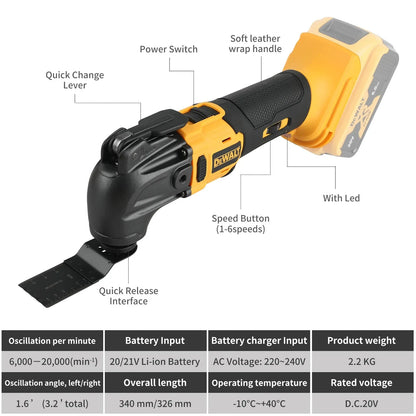DeWalt Utensile Multifunzione Oscillante Senza Fili 21V Brushless con 5 Accessori Cambio Rapido Senza Attrezzi