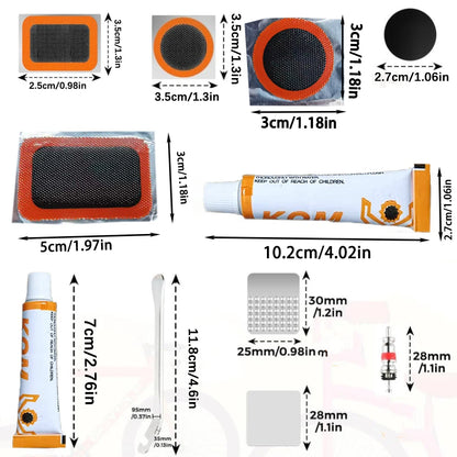 Kit di Riparazione Pneumatici per Bicicletta con Toppe, Colla e Leve per Riparazioni Veloci