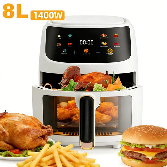 Friggitrice Ad Aria Da 1400W 8L Programmabile E Intelligente Con Touch Led Per Patatine E Pollo