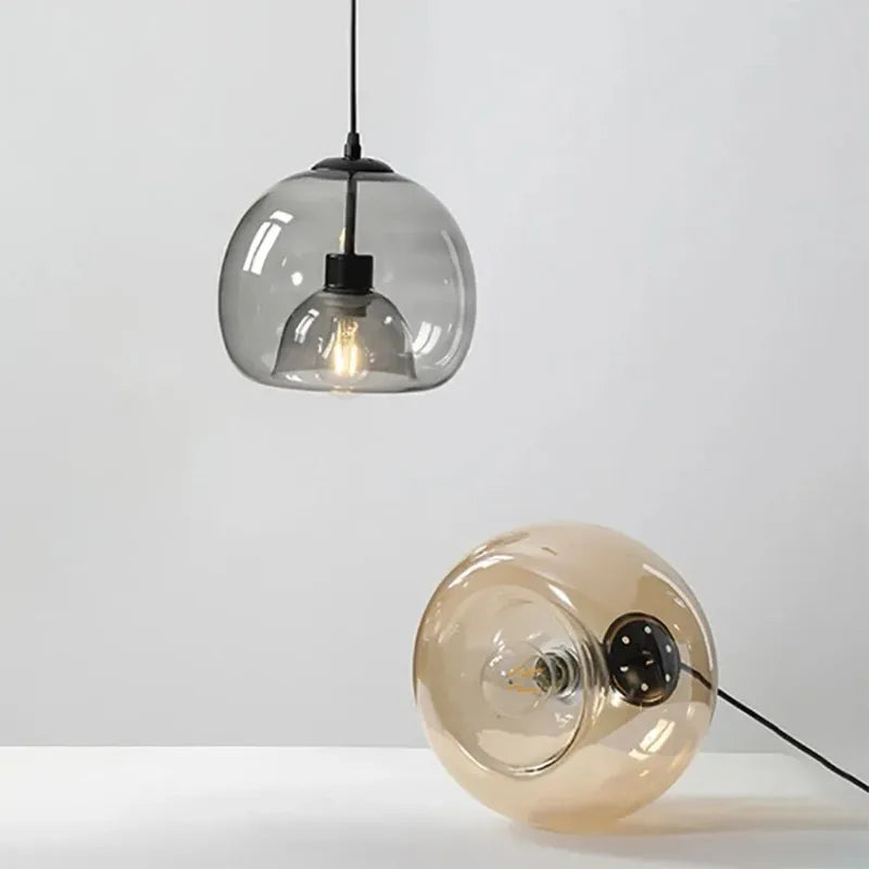 Lampadario A LED In Vetro Sospensione Moderna Grigio Per Soggiorno Pranzo Cucina E Camera Da Letto