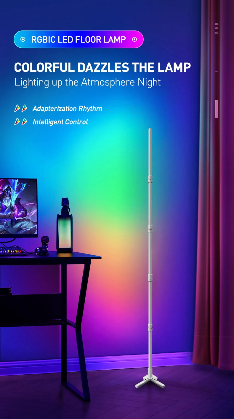 Lampada Da Terra Tuya Rgb 180 cm Bianca, Smart Con App E Telecomando, Illuminazione Led Moderna E Atmosferica