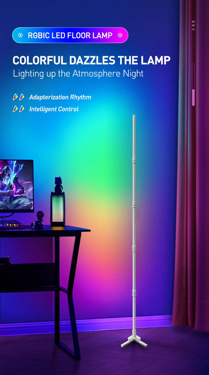 Lampada Da Terra Tuya Rgb 180 cm Bianca, Smart Con App E Telecomando, Illuminazione Led Moderna E Atmosferica