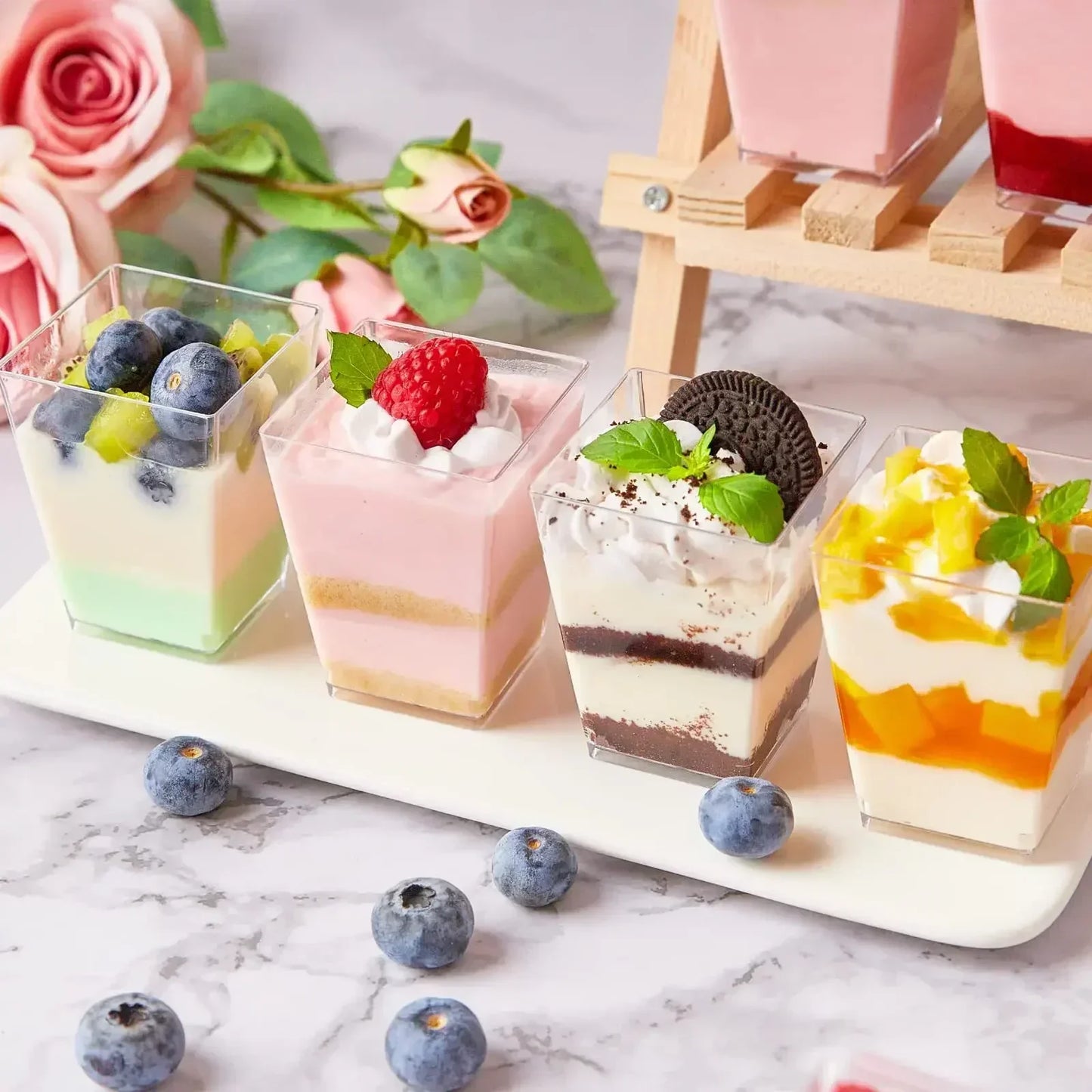 1-100 Pz Usa E Getta di Plastica Mousse Tazza A Forma di Scaletta Tazza Budino Tazza Torta Da Dessert Tazza Antipasto Gelatina Yogurt Mousse tazza di cottura