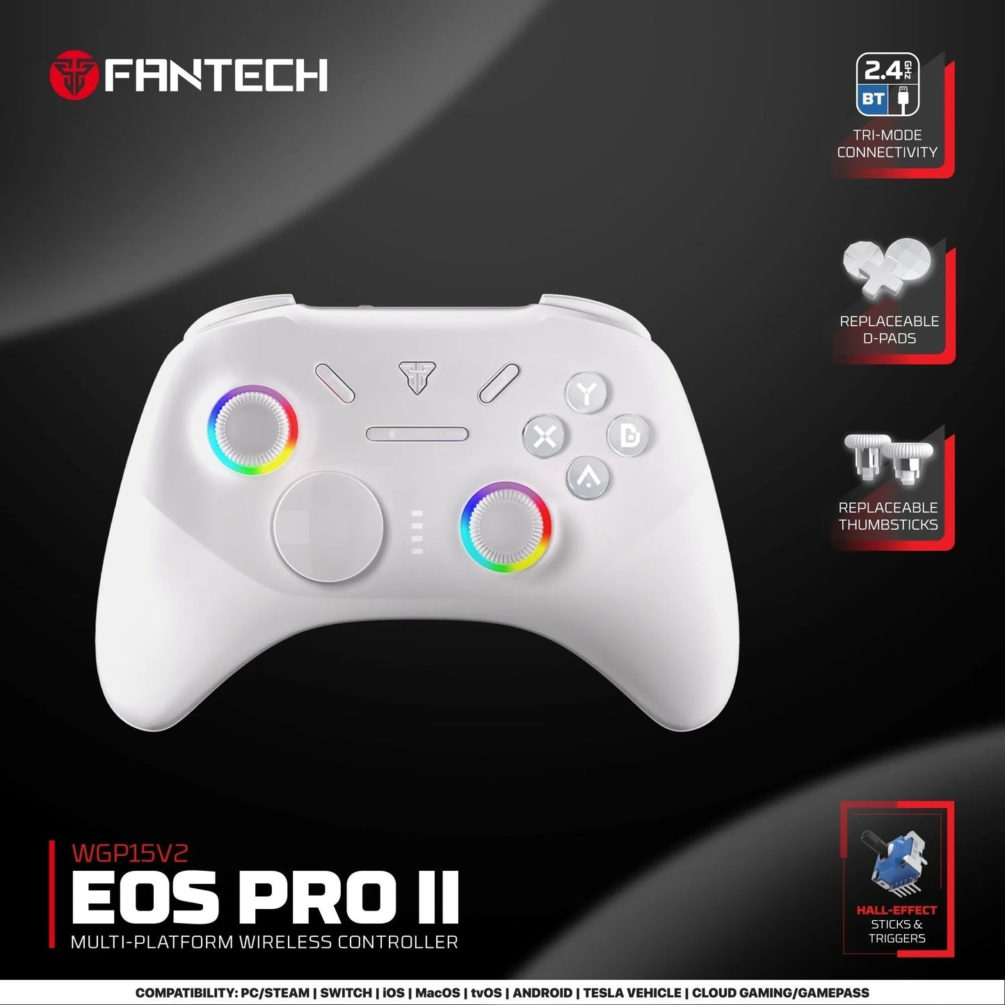 FANTECH WGP15V2 EOS PRO II Controller di gioco wireless Frequenza di polling 1000 Hz Gamepad con effetto Hall e trigger K-Silver per PC NS