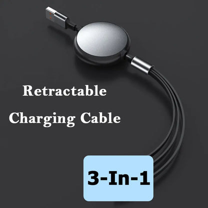 Cavo Retrattile 3 In 1 USB C Lightning Micro USB Ricarica Rapida 100 W 6 A 1,2 m Flessibile
