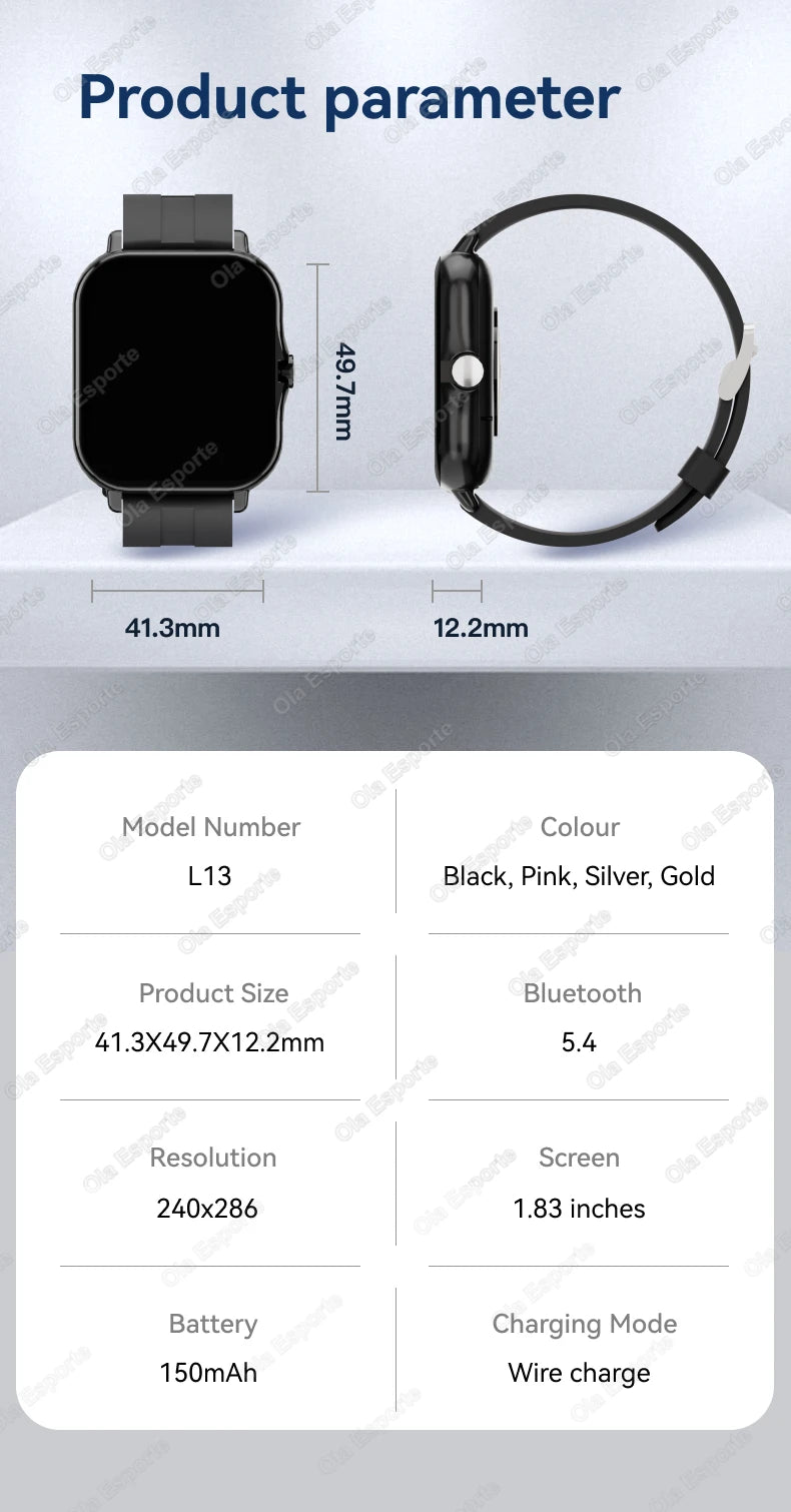 Smartwatch Da 1,83 Pollici Con Touchscreen Completo Per Fitness E Chiamate Bluetooth
