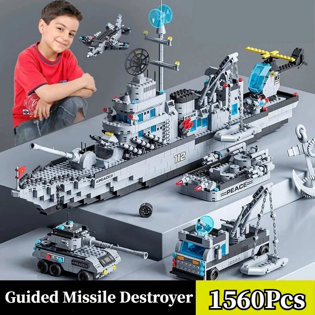1560pcs 6 IN 1 Military Navy Ship set Building Blocks War Army Boat modello di aereo giocattoli per ragazzi mattoni giocattoli regali di natale