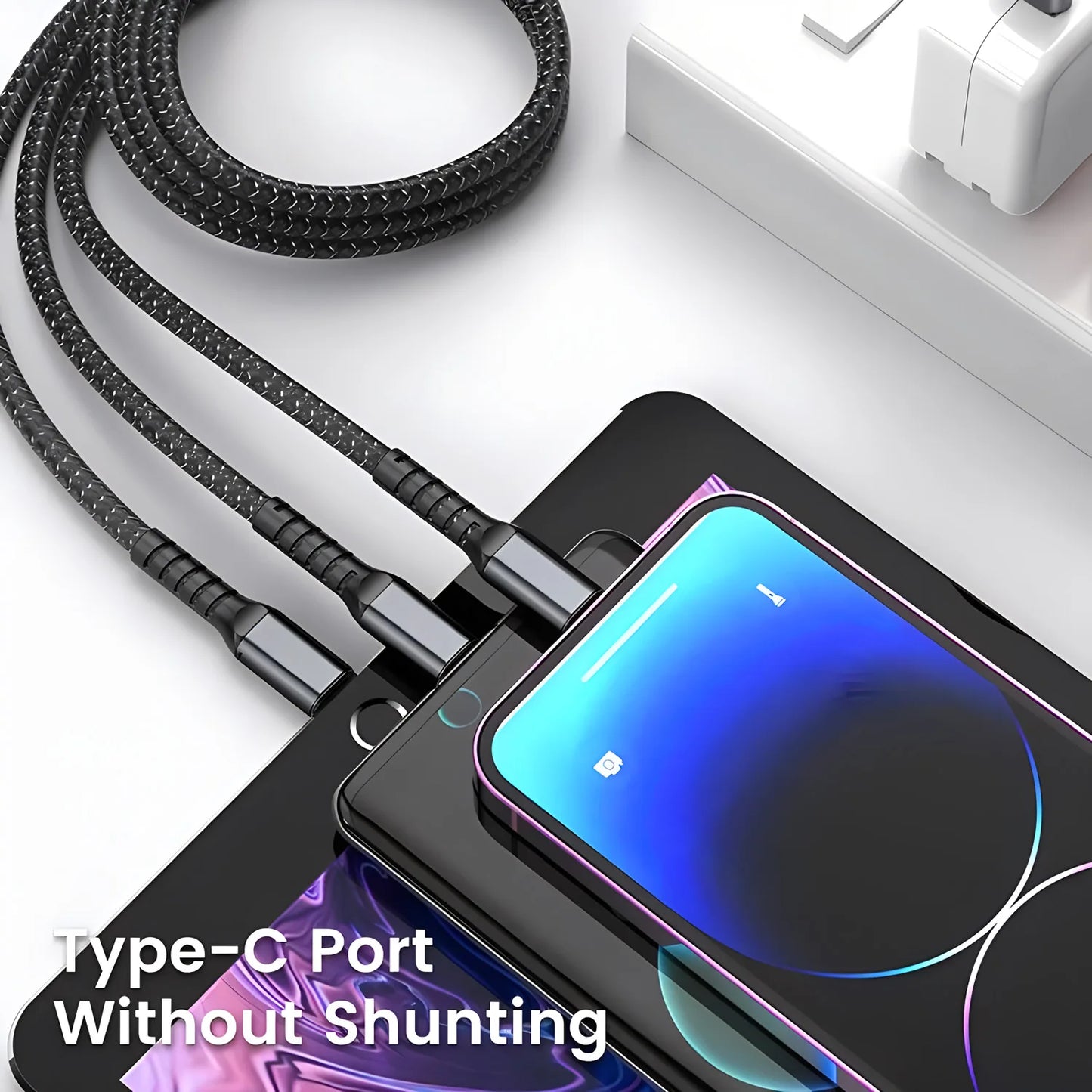 Cavo Di Ricarica 3 In 1 100W Veloce Nylon Treccia Universale USB C Micro Per Smartphone E Tablet