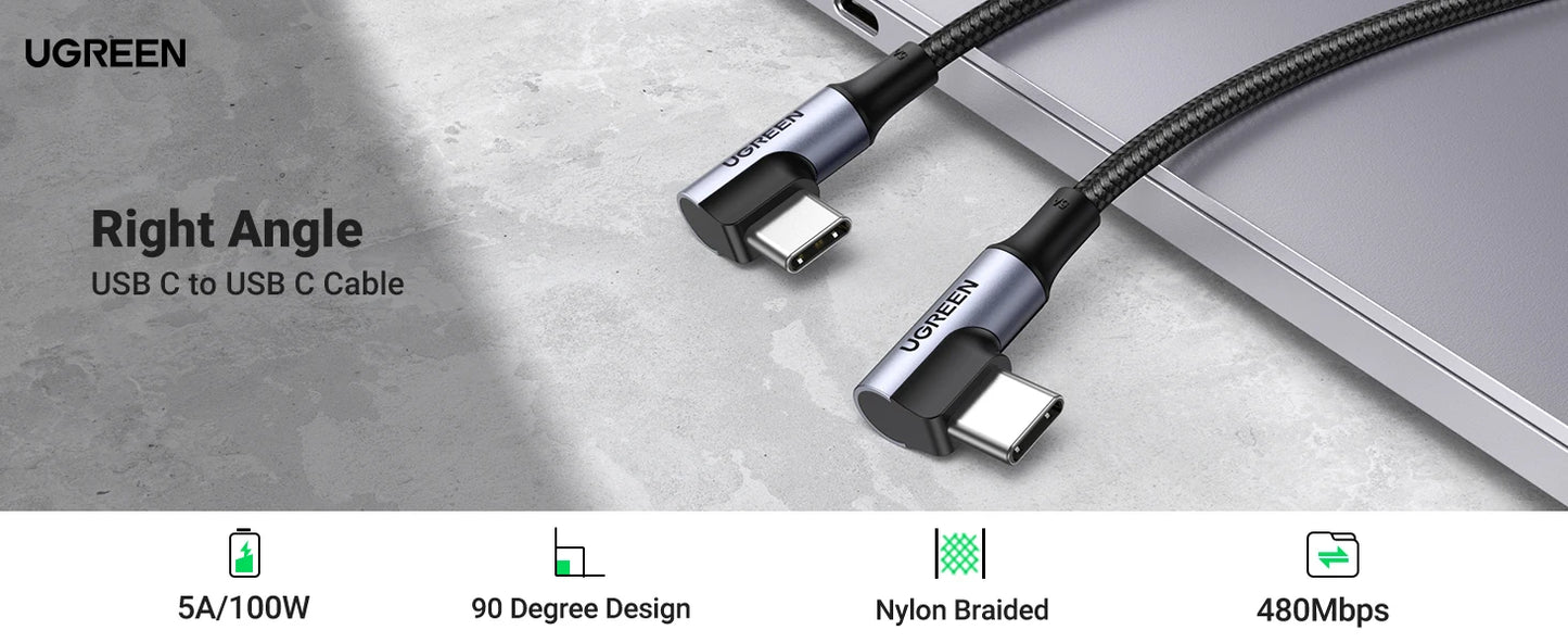 Cavo USB C Angolo Retto 90 Gradi PD 100W Per Ricarica Veloce Compatibile Con Iphone MacBook Samsung Ipad