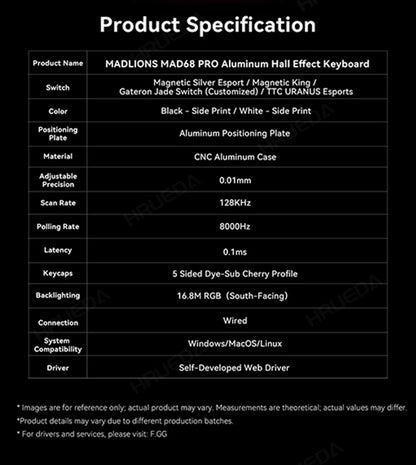 MADLIONS Mad 60he Mad60HE Mad 68HE Tastiera meccanica Interruttore magnetico Wired Hot Swap 8K Velocità di traina Tastiera da gioco personalizzata