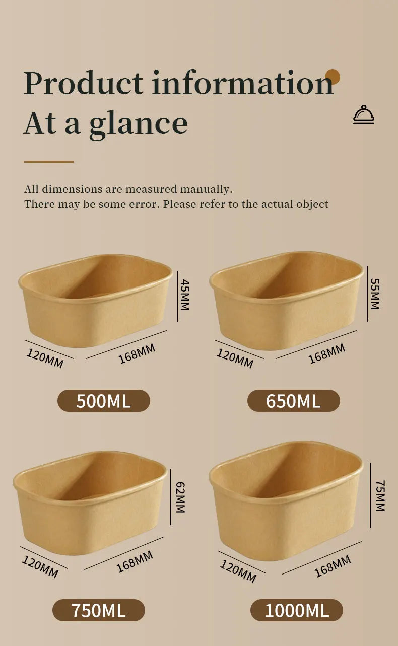 25 pz/set Scatole di Carta Kraft Usa E Getta Scatole per il Pranzo con Coperchi Ciotole per Imballaggio di Fast Food Bento Box per la Catering Da Asporto