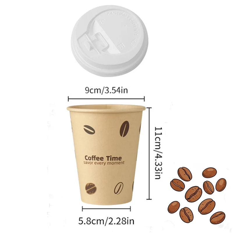 Bicchieri di Carta Usa e Getta con Coperchio 12 oz in Polpa di Bamboo per Bevande Calde o Freddo Ufficio e Casa