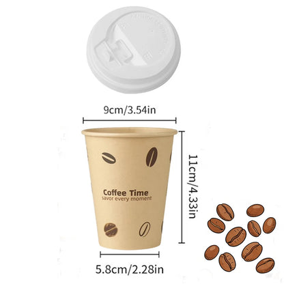 Bicchieri di Carta Usa e Getta con Coperchio 12 oz in Polpa di Bamboo per Bevande Calde o Freddo Ufficio e Casa