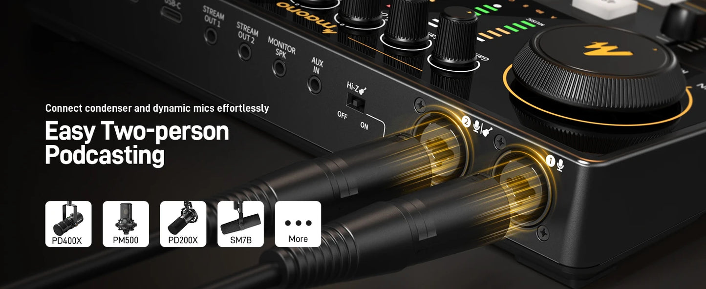 MaonoCaster E2 Gen2 Interfaccia Audio Mixer con Doppio Ingresso XLR per Podcast, Streaming Live e Gaming