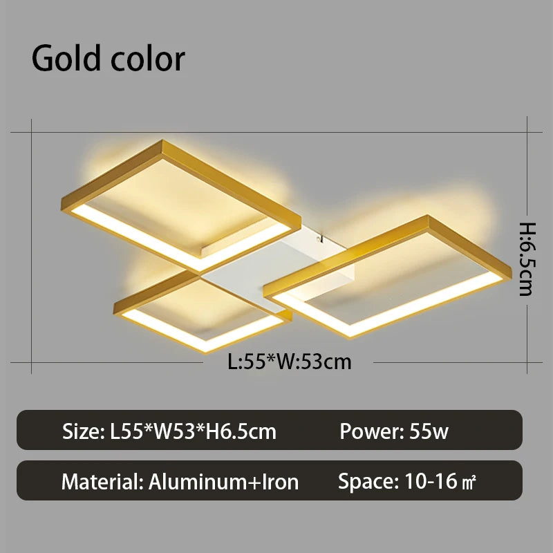 Plafoniera LED Moderna Dimmerabile Per Soggiorno E Camera Da Letto Finitura Nera O Dorata Illuminazione 2000 lm