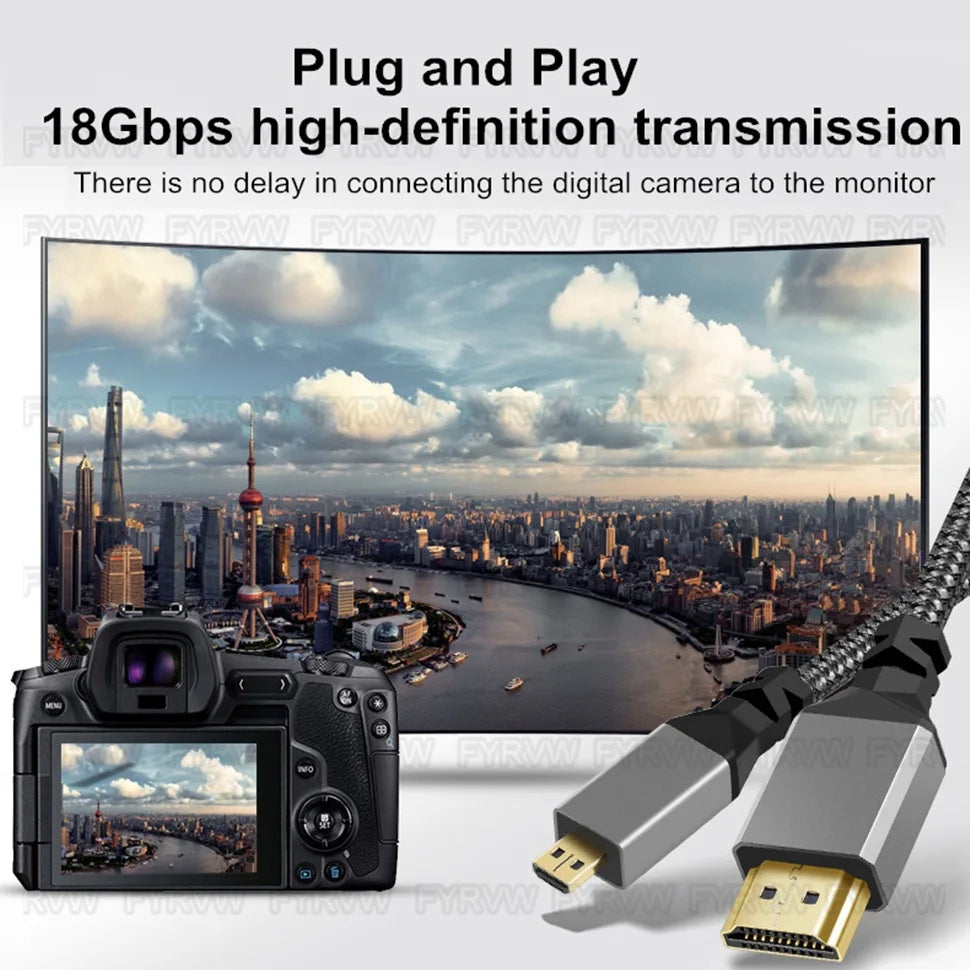 Cavo 4K Micro HDMI compatibile con HDMI per GoPro Hero Raspberry Pi 4 Sony A6000 Nikon Yoga 3 Fotocamera Micro HD a HDTV