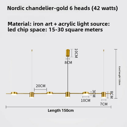Lampada A Sospensione Postmoderna Tre Teste Per Ristorante In Ferro Nero E Oro Illuminazione Minimal Nordica Di Lusso