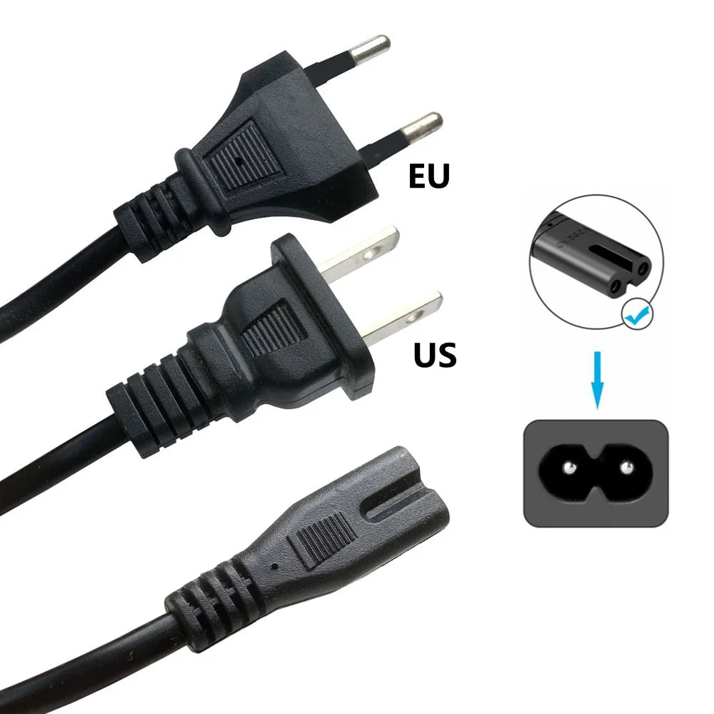 Cavo di alimentazione UE 2pin IEC320 C7 US Cavo di prolunga di alimentazione per caricabatterie portatile Dell Canon Epson Stampante Radio Altoparlante PS4 XBOX LG Sony