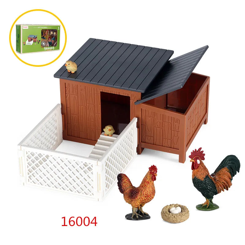 Oenux Farm House Modello Action Figures Agricoltore Moto Mucca Gallina Maiale Animali Set Figurine in miniatura PVC Simpatico giocattolo educativo per bambini