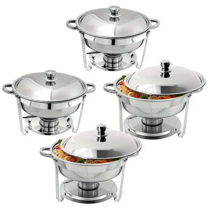 Set Da 6 Scaldavivande Rotondi In Acciaio Inossidabile 5 Litri Con Vassoi Per Cibo E Bevande Per Buffet