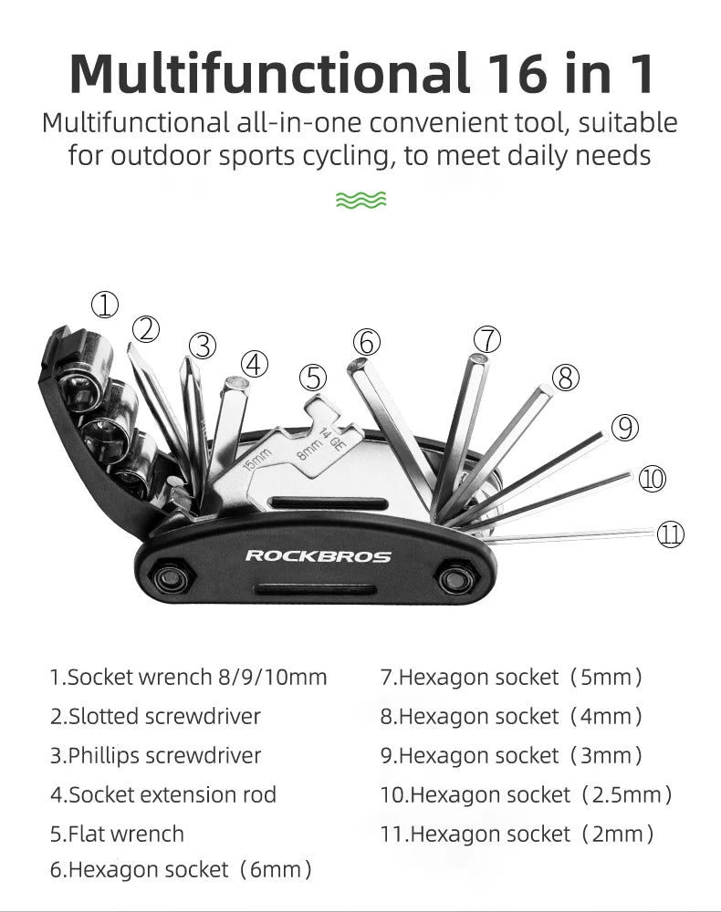 Kit Strumenti Multifunzionali Per Biciclette Rockbros Con Leve Per Pneumatici Riparazione Portatile