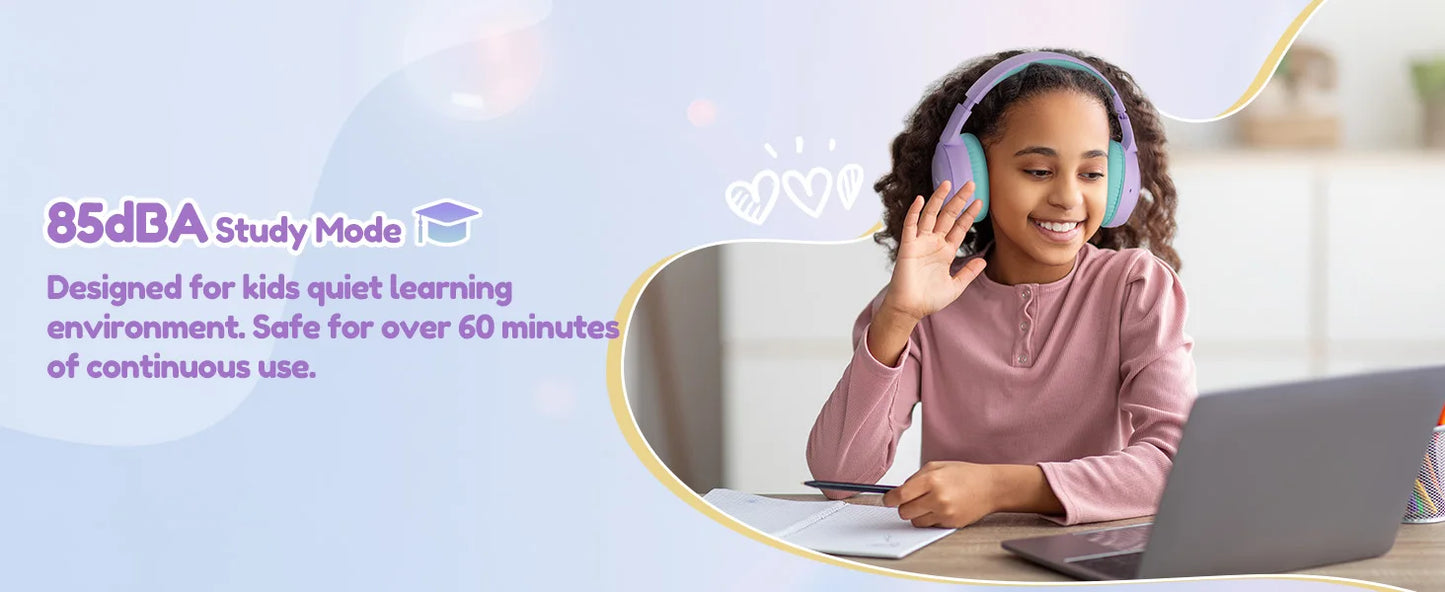 Cuffie Bluetooth 6.0 Per Bambini, Volume Limite 85/94 dB, Leggere, Wireless Over Ear Con Microfono Integrato