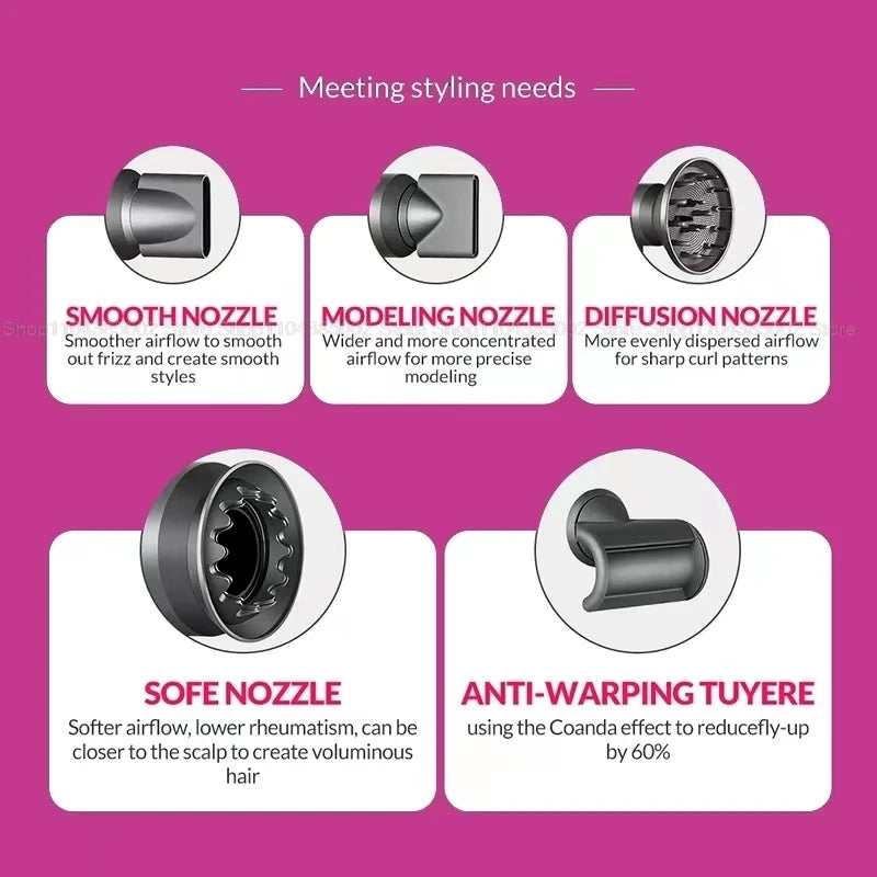 Accessorio Professionale Senza Lame per Asciugacapelli Dyson, Ioni Negativi, Asciugatura Rapida, Potente, per Casa, con Funzione Anti-Crespo, Elettrico