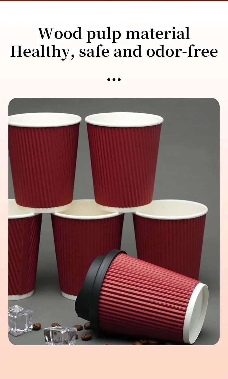 30 Tazze Da Caffè Monouso Da 8 Oz A Doppia Parete In Cartone Ondulato Con Coperchio