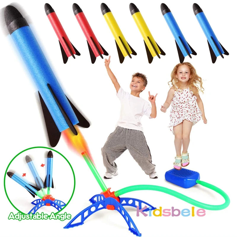 Giocattolo Lanciarazzi ad Aria Compressa con Pompa a Pedale, Set per Giochi all'Aperto per Bambini, Divertimento Sicuro a Propulsione d'Aria, Facile Utilizzo, Regalo Educativo STEM, Gioco a Pedale