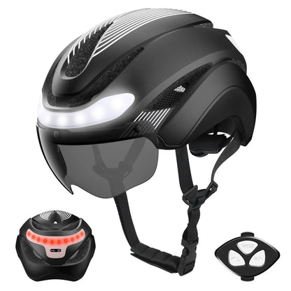 Casco Da Bicicletta Horntour HT-16 Con Luci Led Frontali e Posteriori Segnali Leggero Certificato CE