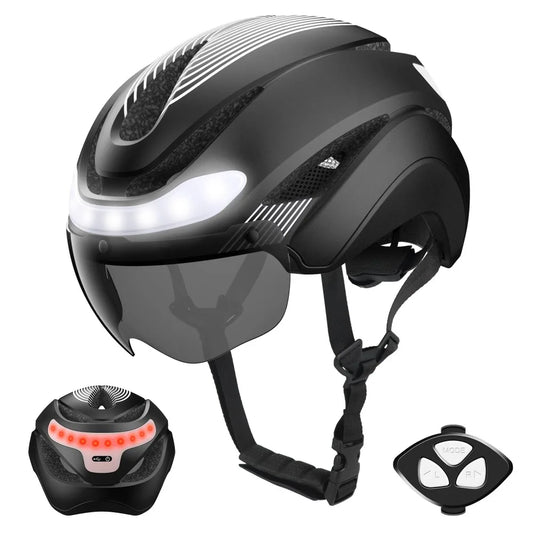 Casco Da Bicicletta Horntour HT-16 Con Luci Led Frontali e Posteriori Segnali Leggero Certificato CE