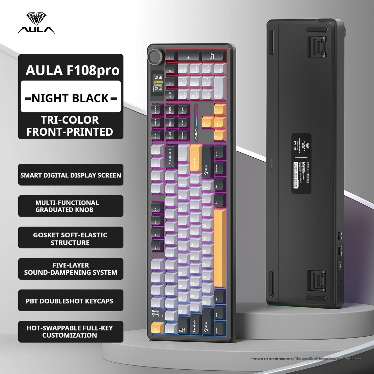 AULA F108 PRO Tastiera meccanica Layout personalizzato al 100% Retroilluminazione RGB Tastiera da gioco con interruttore Hifi Bluetooth senza fili