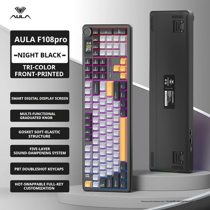 AULA F108 PRO Tastiera meccanica Layout personalizzato al 100% Retroilluminazione RGB Tastiera da gioco con interruttore Hifi Bluetooth senza fili