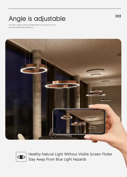 Lampada LED Circolare Sospesa Moderna Oro Rosa Bianco Nero Per Soggiorno E Sala Da Pranzo