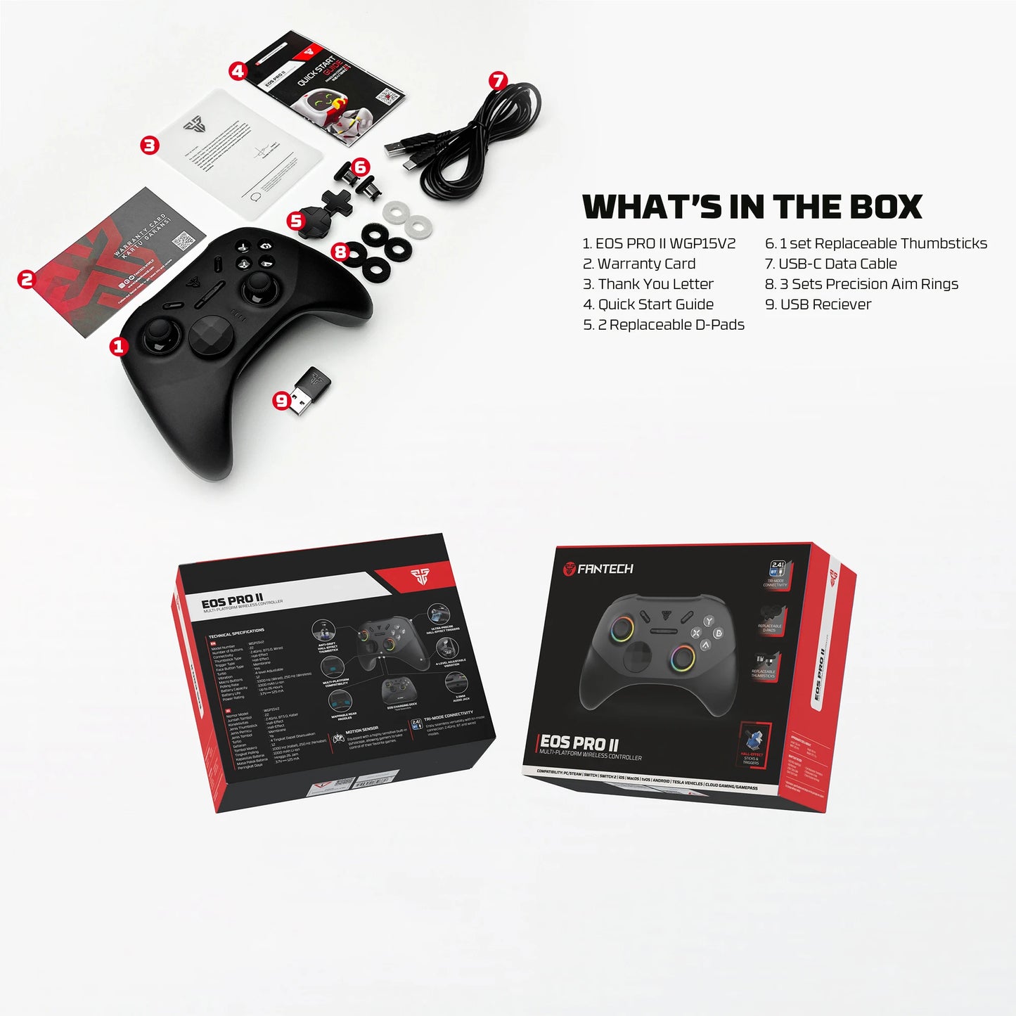 FANTECH WGP15V2 EOS PRO II Controller di gioco wireless Frequenza di polling 1000 Hz Gamepad con effetto Hall e trigger K-Silver per PC NS