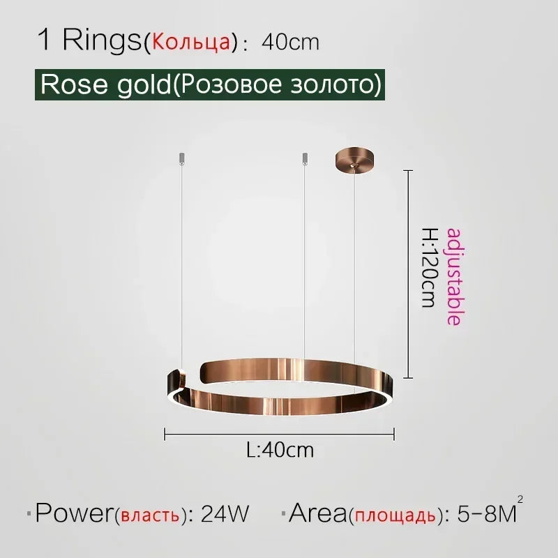 Lampada LED Circolare Sospesa Moderna Oro Rosa Bianco Nero Per Soggiorno E Sala Da Pranzo