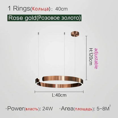 Lampada LED Circolare Sospesa Moderna Oro Rosa Bianco Nero Per Soggiorno E Sala Da Pranzo