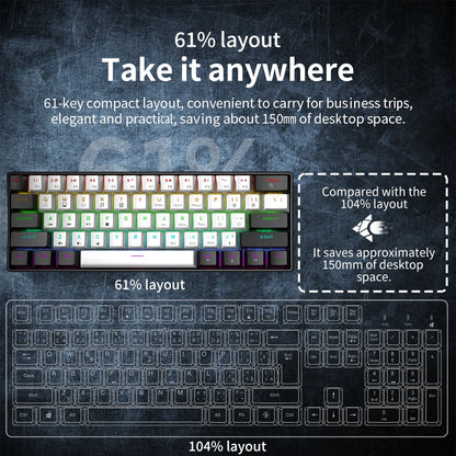 Tastiera meccanica da gioco cablata al 60% Mini layout ultra compatto retroilluminato RGB per giocatori PC/Mac e tipisti Design facile da viaggio