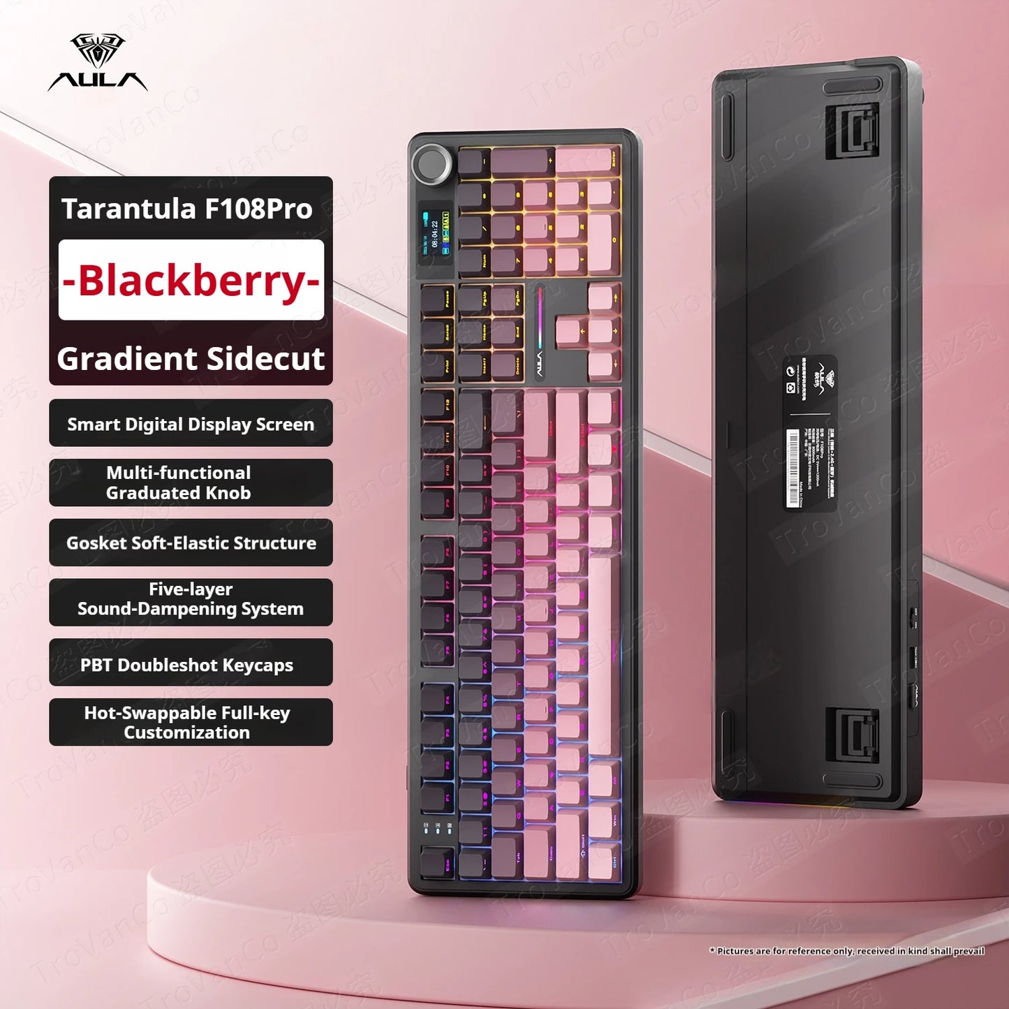 AULA F108 PRO Tastiera meccanica Layout personalizzato al 100% Retroilluminazione RGB Tastiera da gioco con interruttore Hifi Bluetooth senza fili