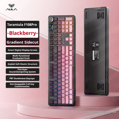 AULA F108 PRO Tastiera meccanica Layout personalizzato al 100% Retroilluminazione RGB Tastiera da gioco con interruttore Hifi Bluetooth senza fili