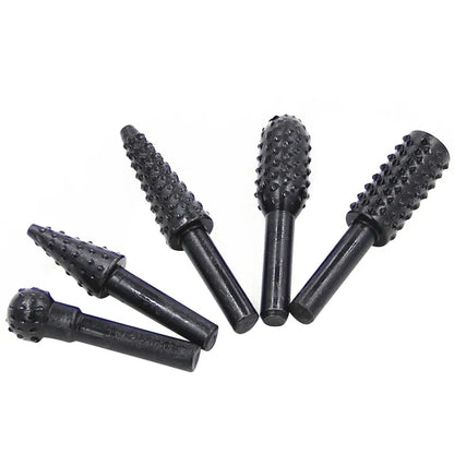 Set Da 5 Raspe Rotative Per Intaglio Del Legno Frese Per Trapano In Acciaio Ad Alto Tenore Falegnameria Utensili Diy