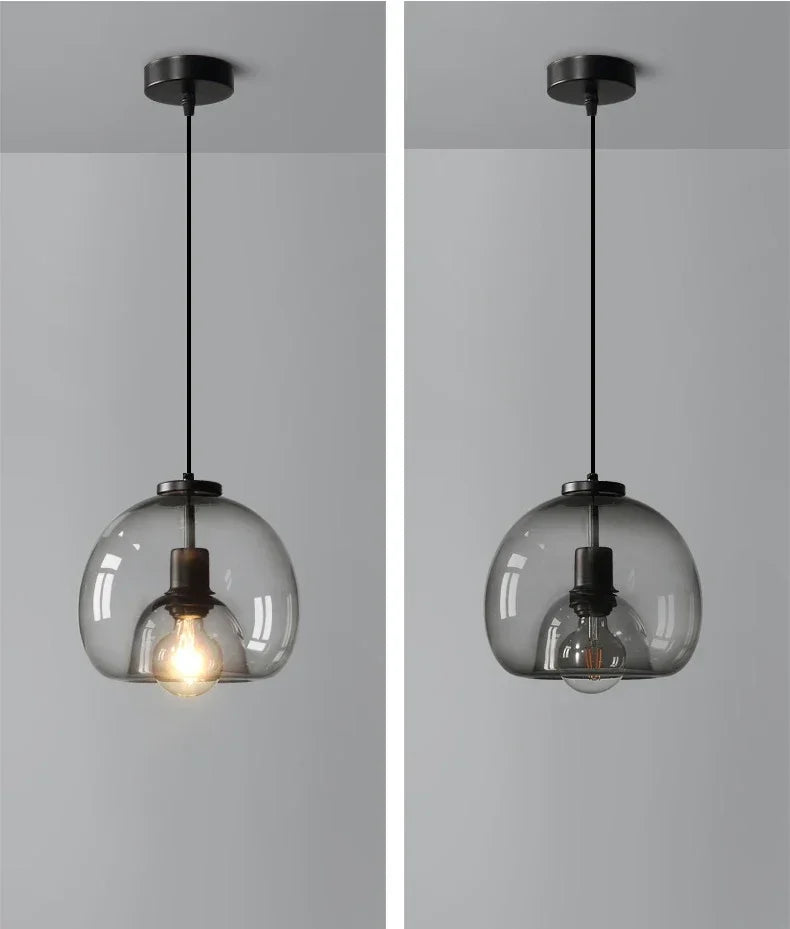 Lampadario A LED In Vetro Sospensione Moderna Grigio Per Soggiorno Pranzo Cucina E Camera Da Letto