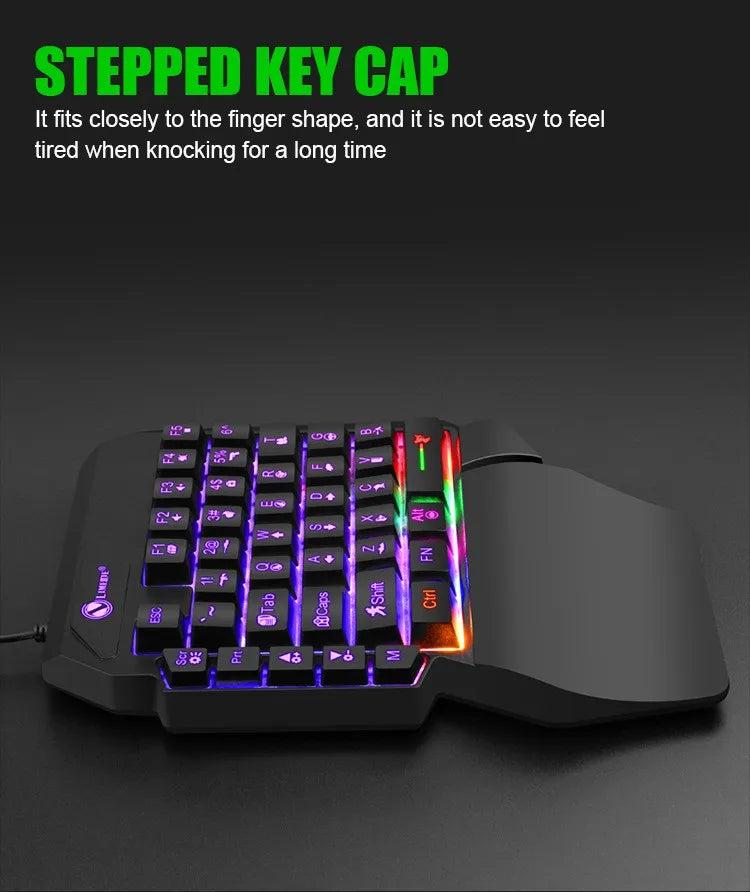Mini tastiera da gioco con una sola mano da 35 tasti Tastiera retroilluminata cablata ultrasottile USB per laptop PC desktop Smartphone