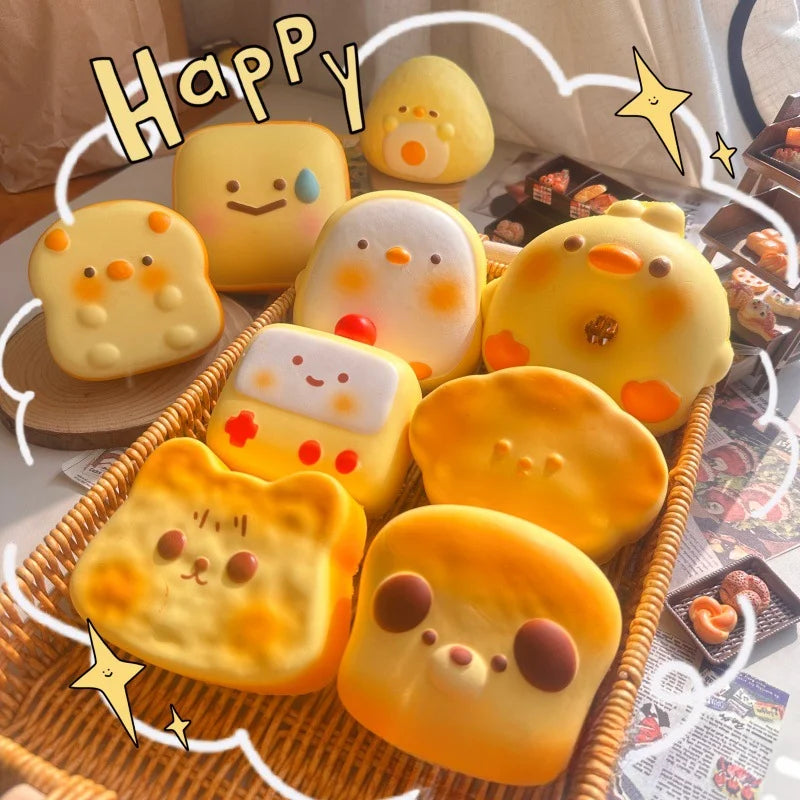 Squishy simpatico cartone animato simulato pane spremere giocattolo morbido antistress lento aumento sensoriale agitarsi per regali di ansia per bambini adulti