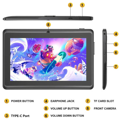 Tablet Per Bambini 7 Pollici Android 13, 4GB RAM, 64GB ROM Espandibile Fino A 1TB, WiFi e Bluetooth, 4000mAh