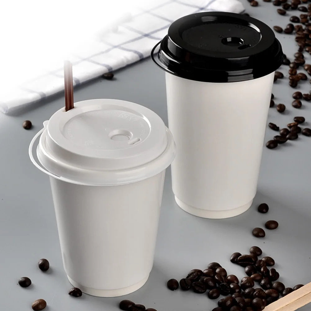 Tazze Da Caffè Usa E Getta Con Coperchio In Carta Kraft 50 Pezzi Per Ufficio Asporto